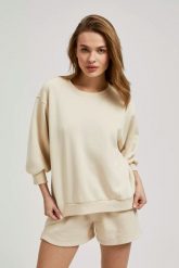 Gładka bluza z rękawami 3/4 beżowa. Brązowe bluzy damskie MOODO, xl, bez wzorów, bez ramiączek, bez kaptura. W wyprzedaży za 44.99 zł.