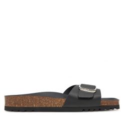 Klapki Scholl. Czarne klapki damskie Scholl, bez wzorów, bez obcasa, bez zapięcia. Za 239.99 zł.
