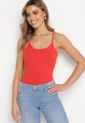Czerwony Tank Top z Bawełny na Cienkich Ramiączkach z Regulacją Dimhina. Czerwone topy damskie Born2be, l, bez wzorów, z bawełny, klasyczne, bez kołnierzyka, bez ramiączek. Za 19.99 zł.