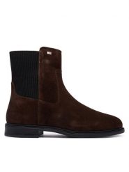 Tommy Hilfiger Sztyblety Enamel Flag Suede Ankle Chelsea FW0FW09575 Brązowy. Brązowe botki damskie Tommy Hilfiger, bez wzorów, ze skóry, bez obcasa, na płaskiej podeszwie, bez zapięcia. Za 649.99 zł.