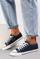 Granatowe Trampki Lakellet. Niebieskie trampki i tenisówki damskie Renee, bez wzorów, z gumy, przed kostkę, bez zapięcia. Za 54.99 zł.