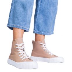 Brązowe trampki za kostkę Citta. Brązowe trampki i tenisówki damskie bez wzorów, z tkaniny, za kostkę, bez zapięcia. Za 74.48 zł.