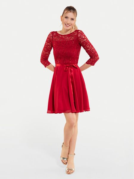 Swing Sukienka koktajlowa 77761210 Czerwony Regular Fit. Czerwone sukienki damskie Swing, bez wzorów, z syntetyku, wizytowe, bez kołnierzyka, bez ramiączek. Za 539.99 zł.