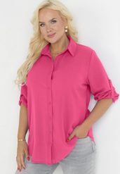 Fuksjowa Koszula z Podpinanymi Rękawami Jalema. Czerwone koszule damskie Born2be, xl, bez wzorów, bez kołnierzyka, bez ramiączek. Za 34.99 zł.