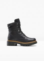 Kozaki sznurowane Rieker. Czarne kozaki damskie bonprix, bez wzorów, bez obcasa, bez zapięcia. Za 329.99 zł.