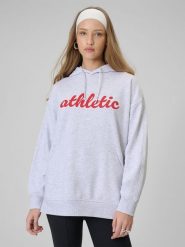 4F Bluza dresowa loose z kapturem damska - szara XS. Szare bluzy damskie 4F, xs, bez wzorów, z bawełny, bez ramiączek, z kapturem. Za 179.99 zł.