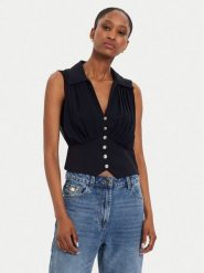 Morgan Top 242-OPLI Granatowy Slim Fit. Niebieskie topy damskie Morgan, bez wzorów, z syntetyku, bez kołnierzyka, bez ramiączek. Za 249.99 zł.