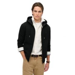 Bluza z kapturem i zamkiem błyskawicznym Superdry Logo Essential. Czarne bluzy sportowe męskie Superdry, m, bez wzorów, z kapturem. Za 347.00 zł.