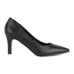 Klasyczne eleganckie czarne czółenka na szpilce. Czarne czółenka damskie bez wzorów, eleganckie, bez obcasa, na szpilce, bez zapięcia. Za 181.89 zł.