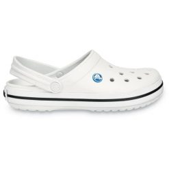 Klapki Crocs Crocband. Białe klapki damskie Crocs, bez wzorów, z materiału, sportowe, bez obcasa, bez zapięcia. W wyprzedaży za 189.00 zł.