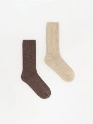 Skarpety z domieszką wełny 2 pack - brązowy. Brązowe skarpetki damskie Reserved, bez wzorów, z wełny. Za 59.99 zł.