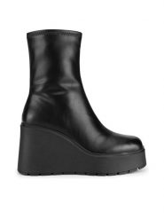 DeeZee Botki HY60195-1 Czarny. Czarne botki damskie DeeZee, bez wzorów, ze skóry, bez obcasa, na koturnie, bez zapięcia. Za 199.99 zł.
