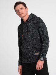 Bluza męska nierozpinana kangurka z kapturem - grafitowy melanż V2 - Rozmiar: XL. Szare bluzy męskie Ombre Clothing, m, bez wzorów, z poliesteru, eleganckie, bez ramiączek, z kapturem. Za 119.99 zł.