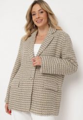 Szaro-Beżowa Marynarka Tweedowa Retro o Jednorzędowym Fasonie Asaretta. Brązowe marynarki i żakiety damskie Born2be, bez wzorów, z tkaniny, retro, bez kołnierzyka, bez ramiączek. Za 219.99 zł.
