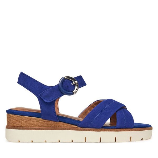Sandały Tamaris. Niebieskie sandały damskie Tamaris, bez wzorów, bez obcasa, na koturnie, bez zapięcia. Za 279.99 zł.