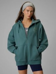 Bluza dresowa loose z kapturem damska 4F 4FRSS26TSWSF2838. Zielone bluzy damskie 4F, s, bez wzorów, z bawełny, bez ramiączek, z kapturem. Za 160.99 zł.