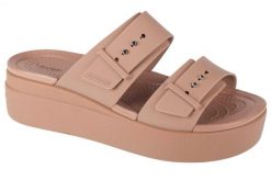 Klapki damskie Crocs Brooklyn Low Wedge. Brązowe klapki damskie Crocs, bez wzorów, z materiału, bez obcasa, na koturnie, bez zapięcia. Za 255.15 zł.