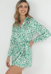 Zielona Kopertowa Sukienka z Wiązaniem Pitville. Zielone sukienki damskie Born2be, l, bez wzorów, bez kołnierzyka, bez ramiączek, kopertowe. Za 64.99 zł.