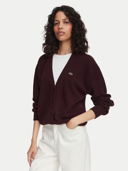 Lacoste Kardigan AF4143 Brązowy Regular Fit. Brązowe kardigany damskie Lacoste, bez wzorów, z bawełny, bez kołnierzyka. Za 729.99 zł.