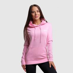 Bluza damska fitness z kapturem różowa PRO. Czerwone bluzy damskie GYMBEAM, xl, bez wzorów, z bawełny, sportowe, bez ramiączek, z kapturem. Za 88.90 zł.