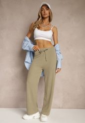 Zielone Spodnie o Szerokim Kroju High Waist Savianne. Zielone spodnie materiałowe damskie Renee, na wiosnę, bez wzorów, z jeansu, z podwyższonym stanem. Za 44.99 zł.