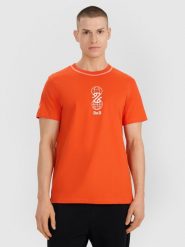 4F T-shirt regular z nadrukiem męski - pomarańczowy XL. Brązowe koszulki sportowe męskie 4F, m, bez wzorów, z bawełny, bez ramiączek, do koszykówki. W wyprzedaży za 39.99 zł.