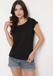 Czarny Bawełniany T-shirt w Klasycznym Stylu Raliessa. Czarne t-shirty damskie Born2be, l, bez wzorów, z bawełny, klasyczne, bez kołnierzyka, bez ramiączek. Za 34.99 zł.