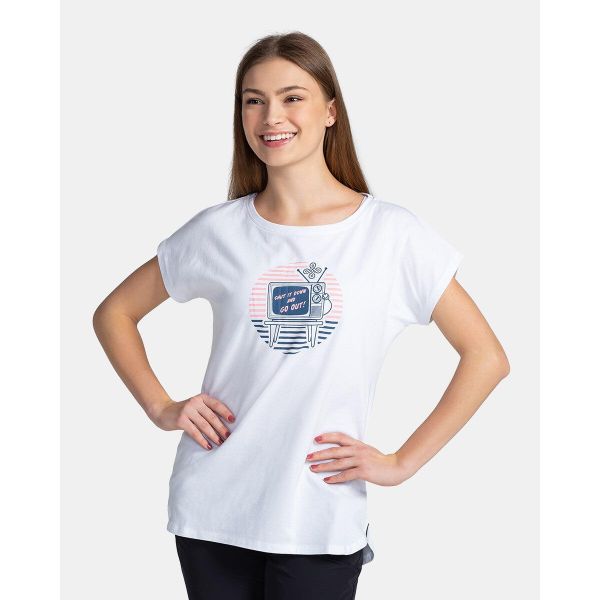 Damski bawełniany t-shirt Kilpi NELLIM-W. Białe t-shirty damskie Kilpi, s, bez wzorów, z bawełny, sportowe, bez kołnierzyka, bez ramiączek. Za 60.57 zł.