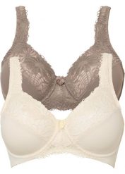 Biustonosz minimizer z wyściełanymi ramiączkami (2 szt.). Brązowe biustonosze bonprix, bez wzorów, z koronki. Za 114.99 zł.