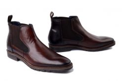 BUGATTI 311-A9E34-1111 6361 cognac/dark brown, botki męskie. Brązowe botki męskie Bugatti, bez wzorów, bez obcasa, bez zapięcia. Za 444.91 zł.