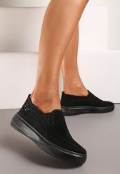 Czarne Tenisówki na Platformie bez Zapięcia Ozdobione z Przodu Perforacją Prinesa. Czarne trampki i tenisówki damskie Renee, bez wzorów, z jeansu, bez zapięcia. Za 49.99 zł.