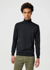 MĘSKI GOLF WRANGLER TURTLENECK BLACK 112356772. Czarne swetry męskie Wrangler, m, bez wzorów, bez kołnierzyka, bez ramiączek. Za 129.99 zł.