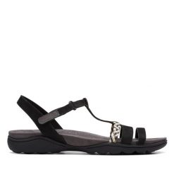 Sandały Clarks. Czarne sandały damskie Clarks, bez wzorów, bez obcasa, na płaskiej podeszwie, bez zapięcia. Za 229.99 zł.