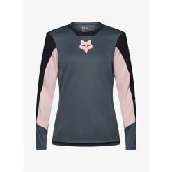 Bluza rowerowa damska Fox Defend LS Jersey Creation. Niebieskie bluzy damskie FOX, bez wzorów, z jersey, sportowe, bez ramiączek, bez kaptura. Za 313.49 zł.