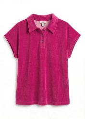 Koszulka polo z frotté. Niebieskie bluzki damskie bonprix, bez wzorów, bez kołnierzyka, bez ramiączek. Za 64.99 zł.