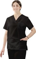 Visent Bluza medyczna ELASTYCZNA stretch chirurgiczna damska czarny XL. Czarne bluzy damskie Visent, xl, bez wzorów, bez ramiączek, bez kaptura. Za 67.99 zł.