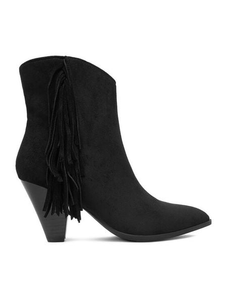 DeeZee Botki CEO-R25AW09076 Czarny. Czarne botki damskie DeeZee, bez wzorów, z materiału, bez obcasa, na słupku, bez zapięcia. Za 199.99 zł.