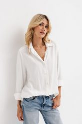 KOSZULA SHARON BIAŁA L - Flawless. Białe koszule damskie Flawless, l, bez wzorów, z jedwabiu, biznesowe, bez kołnierzyka, bez ramiączek. Za 359.00 zł.