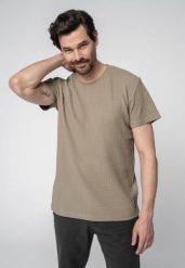 T-shirt w kolorze beżowym TM-SAMUEL. Brązowe t-shirty męskie Volcano, m, bez wzorów, z bawełny, bez kołnierzyka, bez ramiączek. Za 84.99 zł.