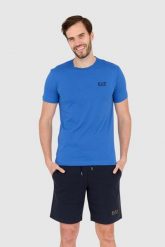 EA7 Niebieski t-shirt męski z czarnym logo. Niebieskie t-shirty męskie EA7 Emporio Armani, m, bez wzorów, bez kołnierzyka, bez ramiączek. W wyprzedaży za 203.99 zł.
