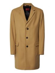 HUGO Płaszcz wełniany 50569210 Beżowy Slim Fit. Brązowe płaszcze męskie Hugo, na zimę, m, bez wzorów, z wełny, bez kołnierzyka, bez kaptura. Za 1,549.00 zł.