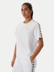Kappa T-Shirt Banda Adi 371U6WW Biały Regular Fit. Białe t-shirty damskie Kappa, l, bez wzorów, z bawełny, bez kołnierzyka, bez ramiączek. Za 79.99 zł.