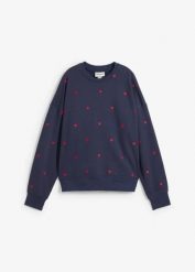 Bluza oversize z haftem, z mieszanki bawełny. Niebieskie bluzy damskie bonprix, bez wzorów, z bawełny, bez ramiączek, bez kaptura. Za 147.99 zł.