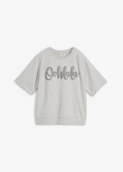 Bluza z mieszanki bawełny. Szare bluzy damskie bonprix, bez wzorów, z bawełny, bez ramiączek, bez kaptura. Za 82.99 zł.