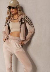 Beżowy Welurowy Komplet Dresowy 2-Częściowy z Animal Print Bluza i Spodnie Atisilva. Brązowe bluzy damskie Renee, m, bez wzorów, z dresówki, bez ramiączek, bez kaptura. Za 69.99 zł.