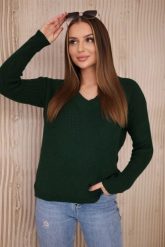 Sweter z dekoltem V ciemny zielony. Zielone swetry nierozpinane damskie KESI, l, bez wzorów, z wełny, bez kołnierzyka, plus size, bez ramiączek. Za 139.05 zł.