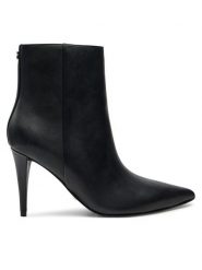 Guess Botki Slinks FLFSLI LEA10 Czarny. Czarne botki damskie Guess, z aplikacjami, ze skóry, bez obcasa, na szpilce, bez zapięcia. Za 489.99 zł.