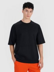 4F Bluza dresowa z krótkim rękawem bez kaptura męska - czarny S. Czarne bluzy sportowe męskie 4F, m, bez wzorów, z bawełny, bez kaptura. W wyprzedaży za 49.99 zł.