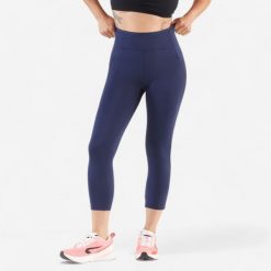 Legginsy do biegania krótkie damskie Kiprun Run 500 Comfort. Niebieskie legginsy damskie KIPRUN, bez wzorów, z elastanu. Za 89.99 zł.