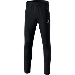 Spodnie treningowe juniorskie Erima Training Pants with calf insert 2.0. Czarne spodnie dresowe damskie Erima, bez wzorów, z dresówki, do piłki nożnej. Za 144.99 zł.